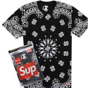 Supreme X Hanes Black Bandanna Paisley Tees XL (2pk) BNWT SOLDOUT EVERYWHERE!!
